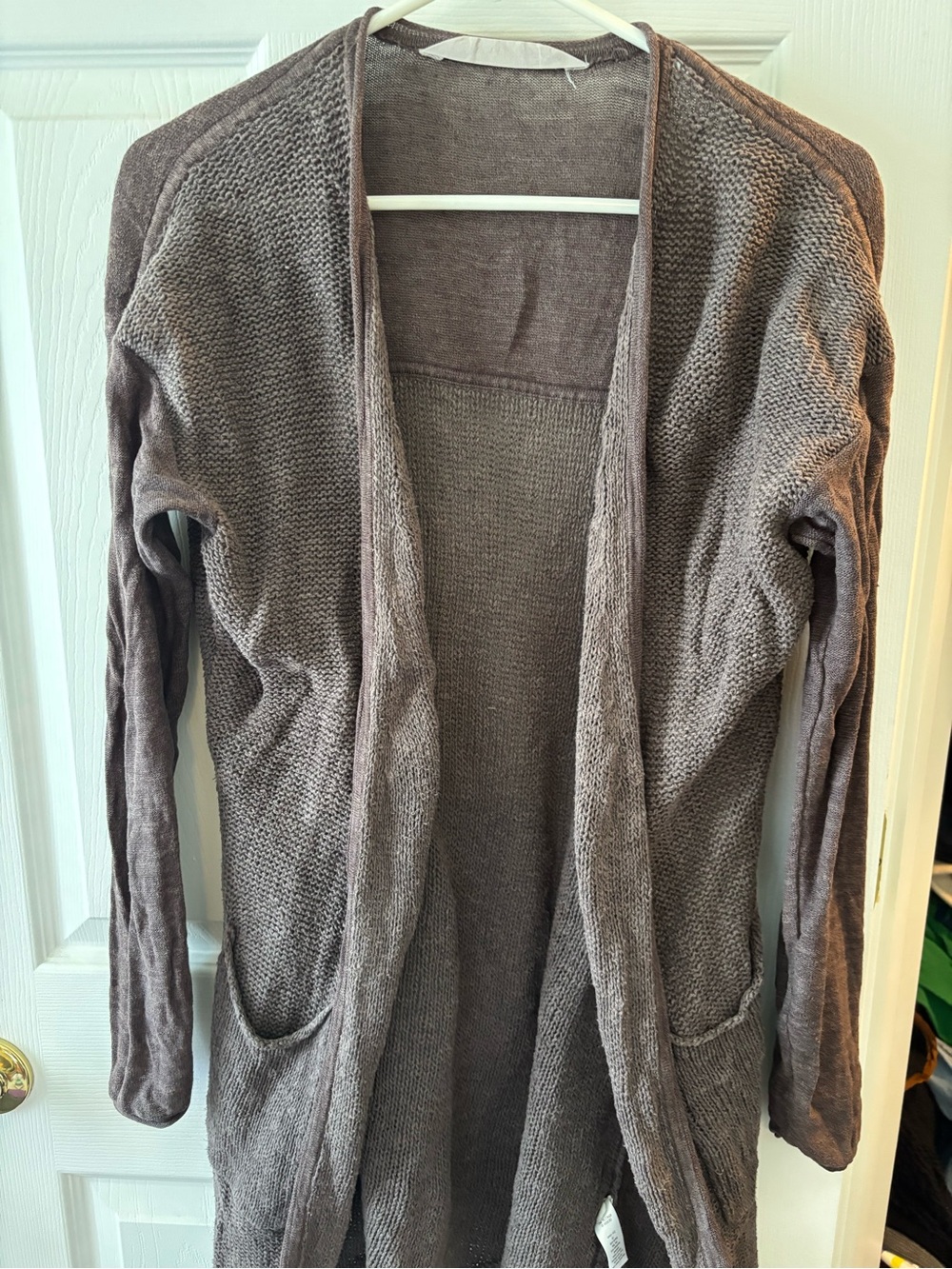 Athleta Taupe Open-Front Knit Cardigan